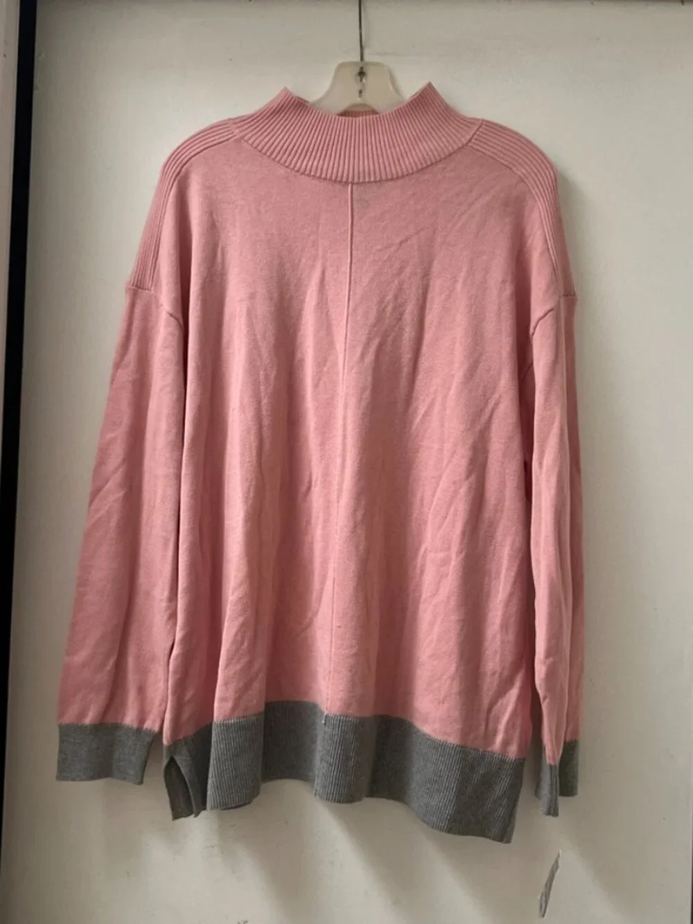 NWT Karen Scott 100% Cotton Sweater Sz XXL Pink w/ Grey Border